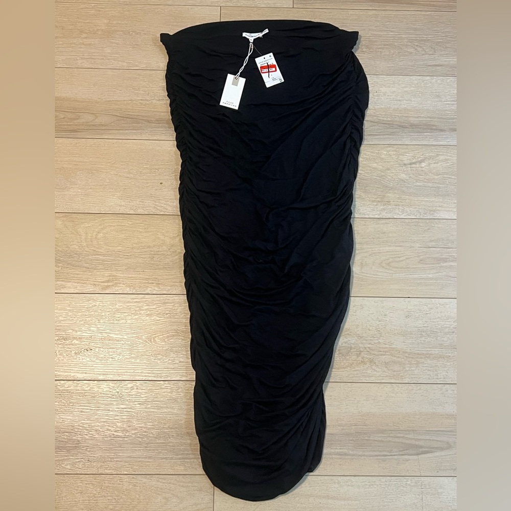 Good American Black Ruched Midi Skirt